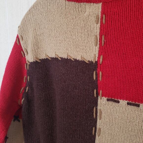 Mandal Bay multi colored forest design intarsia zip up cardigan SZ small - Picture 6 of 6